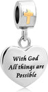 LovelyCharms Cross Charm With God All things are Possible Religious Dangle Bead Fits European Bracelets (Heart)...