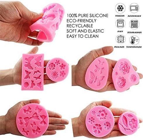Flower Silicone Mold,7 Pack for Rose, Chocolate, Cake, Butterfly, Mini Bow, Cupcake, Jelly, Mini Muffins and Candy Making...