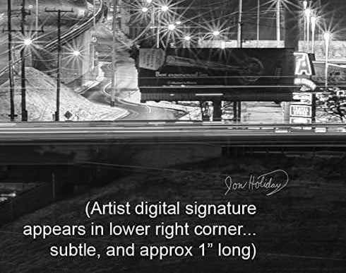 PHOTOSBYJON Nashville Skyline Photo Print UNFRAMED Night Black and White BW Downtown City 11.75 inches x 36 inches Photographic Panorama Poster Pi...