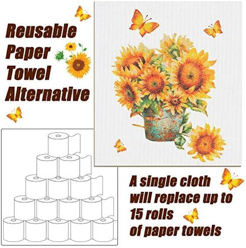 12 Pieces Swedish Kitchen Towels Reusable Sponge Cleaning Cloths Sunflower Kitchen Cloths Absorbent Dish Cloth Washable Kitchen Towels for Kitchen...