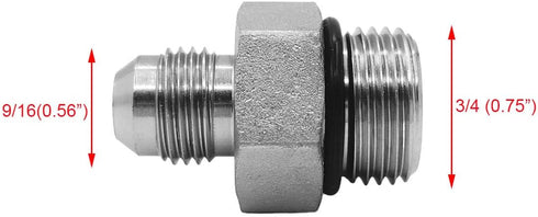 (2-PACK) 6400-06-08-O Hydraulic Hose Adapter Fitting 3/8" Male JIC 37° Flare (9/16"-18UNF) × 1/2" Male O-Ring Boss (3/4"-16UNF) SAE Straight Pipe ...