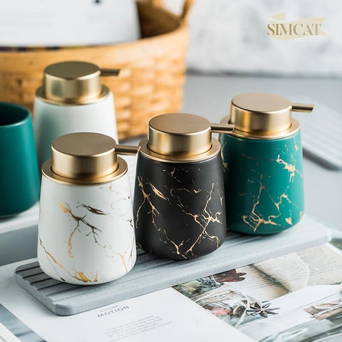 Simcat Hand Soap Dispenser Marble Dish Soap Dispenser Countertop Hand Lotion Pump Bottles Ceramic Lotion Container Refillable Liquid Hand Soap Jar...