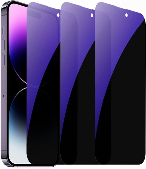 3 Pack Anti-Blue Privacy Tempered Glass Suit for iPhone 14 Pro Anti-Spy Screen Protector Anti-Peeping Film 9H Hardness Anti-scratch 6.1 inch (Blue...