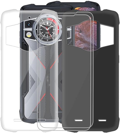Tempered Glass Film 2 Pack + 2 Pack Cover for Cubot Kingkong 9 (6.58"), 9H Hardness Screen Protector and Soft Silicone Case Bumper Shell Protectiv...