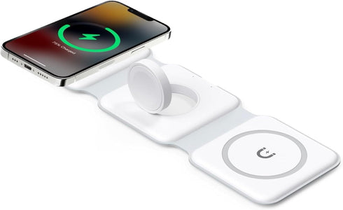 Wireless Charging Station: 3 in 1 Foldable Charging Station for iPhone, Wireless Charger for iPhone 15, 14, 13 Pro Max, Apple Watch & AirPods, Whi...