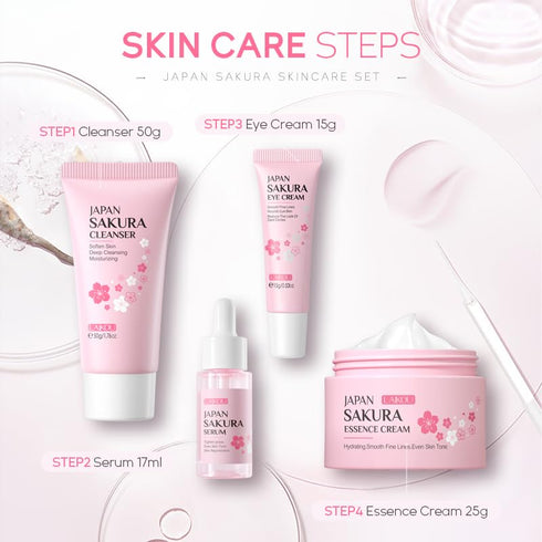 Skin Care Set JAPAN SAKURA Beauty Gift Sets Skin Care Kit with Cleanser, Serum, Eye Cream, Face Cream Travel Kit for Women Mom Wife Teen Girls Gen...