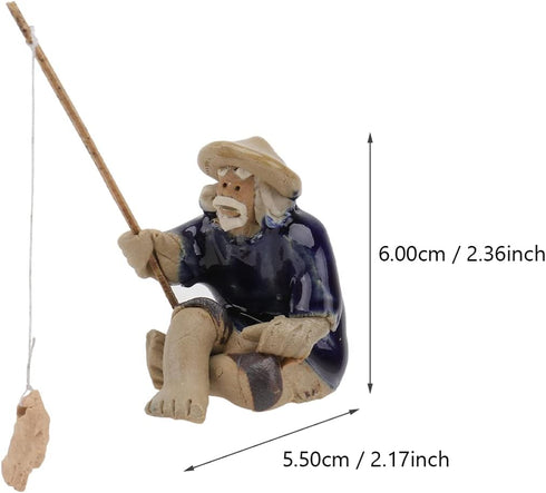 DOITOOL Mini Fisherman Figurine, Miniature Ceramic Fisherman Bonsai Figurine, Chinese Mudman Sitting Fishing Garden Statue Ornament for Micro Land...