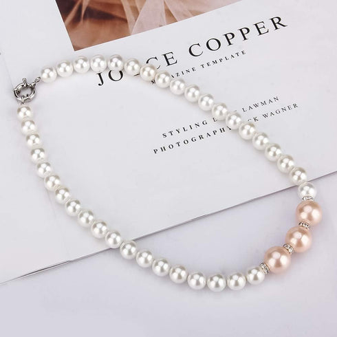 Pink White Shell Pearl Handmade Earrings Necklace Bracelet Jewelry Set for Women...