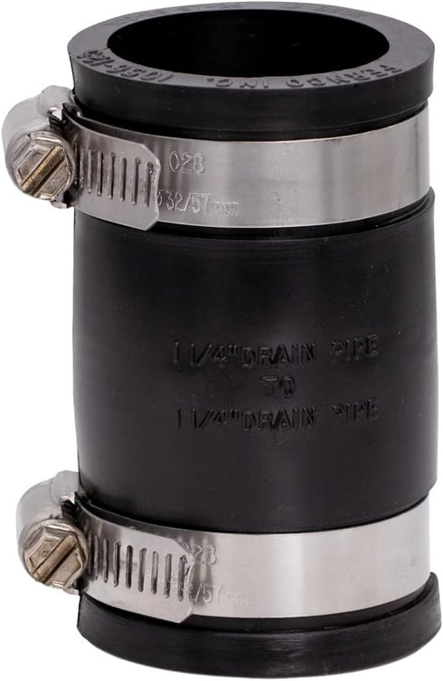 Fernco 1056-125 1-1/4-in. Flexible PVC Pipe Coupling for Cast Iron and Plastic Plumbing Connections, 2-Pack...
