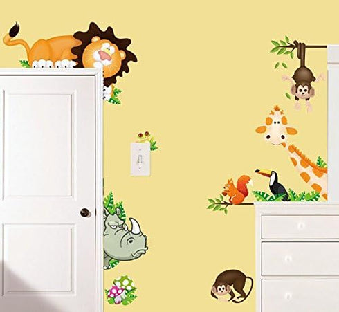 MLM Lovely Giraffe Monkey Rhinoceros Lion Zoo Zoological Ggarden Art Wall Stickers Decal for Nursery Home Decor Children Courtyard Baby Room...
