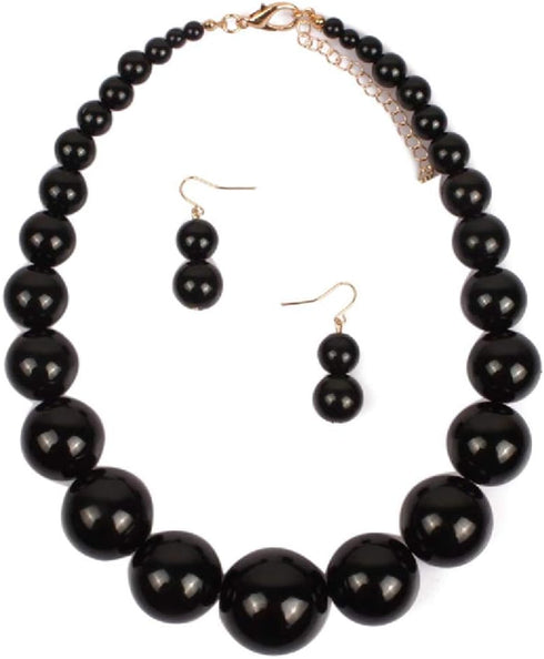 HSQYJ Simple Large Big Simulated Pearl Statement Necklace Earring Set Faux Big Pearl Choker Drop Dangle Hook Earring Fashion Costume Jewelry for G...