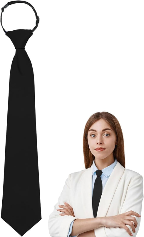 Womens Tie Black Tie for Woman, Adjustable Pre Tied Clip on Ties for Women Girls, 14" Women Necktie Acessory...