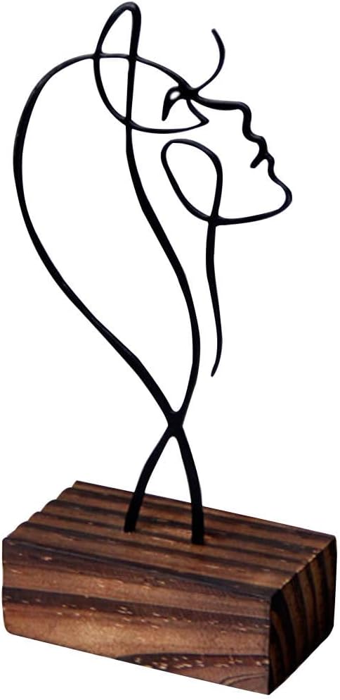 Veemoon Wrought Iron Line Characters Abstract Minimalist Female Statue Minimalist Facial Line Sculpture Home Table Ornament Tabletop Shelves Deskt...