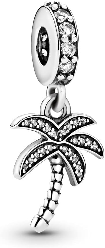Palm Tree Dangle Charms 925 Sterling Silver Tree Pendant with Cubic Zirconia for Bracelets...