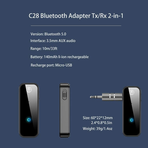 Bluetooth Transmitter Receiver Wireless Adapter: 3.5mm Aux Jack Stereo Audio Input Output - for TV Car Headphone Speakers iPhone PC...