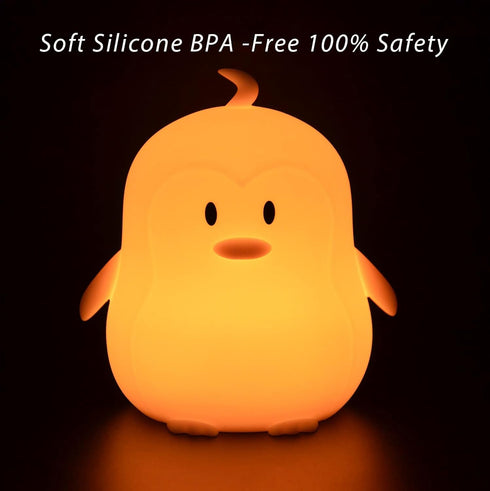 WHA&DARREN Penguin Night Light for Kids, Children Lamp Portable Rechargeable Silicone Baby Night Light, Remote Controlled Children's Animal Lamp K...