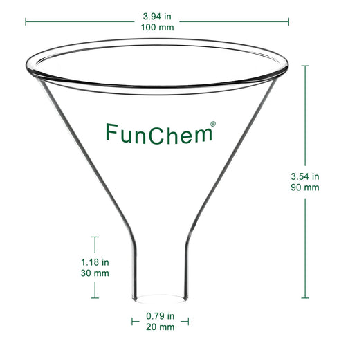 Glass Powder Funnel, Short Stem Funnel with Heavy Wall Borosilicate Glass and a Top Diameter of 100 mm...