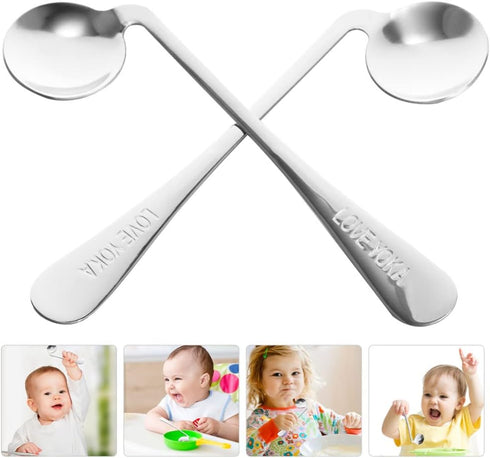 Hemoton 2pcs Adaptive Utensils Curved Spoon Set Left Handed Angled Spoons Cutlery Utensil Stainless Steel Eating Silverware for, Elderly Use...