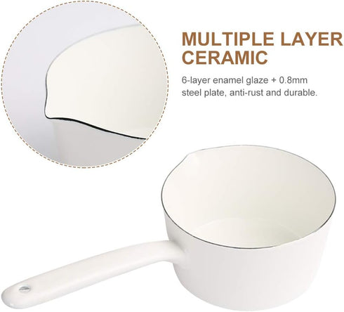 1.2L Saucepan, Nonstick Milk Pan with Pour Spouts, Butter Warmer, Melting Milk Boiling Porridge Soup Saucepan Gas Stove Enamel Milk Pot with Handl...