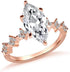 Rose Gold Plated Marquise Cut Clear Cubic Zirconia Engagement Band Ring for Women, Simulation Diamond Halo Wedding Ring (US Size 9)...