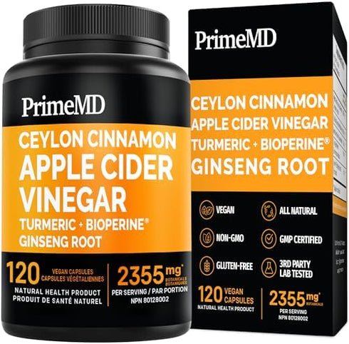 5-in-1 Ceylon Cinnamon Capsules 2355mg - Ceylon Cinnamon and Apple Cider Vinegar Capsules - Turmeric and Panax Ginseng Capsules - Cinnamon Supplem...