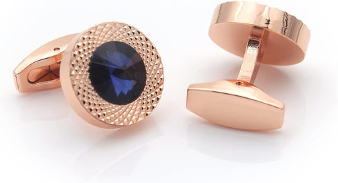 Sapphire Blue Crystal Gem In Rose Gold Men Gift Cufflinks...