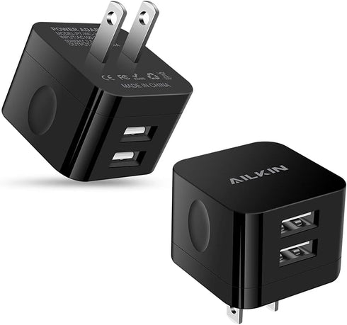 2Pack USB Wall Chargers, 2.4A Dual Port Fast Charger Block Square Flat Power AC Adapter Phone Brick Charging Station for iPhone, Samsung Galaxy, L...