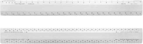 Alumicolor Architect 12 inch Bevel Ruler w/Joist/Truss Scale for Drawing, Drafting & Engineering, Calibrations Divided by (1/2, 1), (1/8, 1/4), Si...