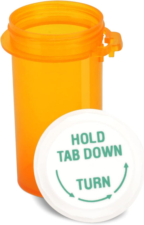 Prescription Reversible Thumb Tab Vials, Medicine Container, Pill Bottle, Prescription Pharmacy Vials Reversible Cap with Animal Pet Resistant (no...