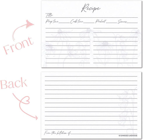 Recipe Cards 4x6 Set of 50 Floral 4x6 Recipe Cards - Thick Pure White Cardstock Recipe Organizer - Easy to Write On Recipe Cards For Bridal Shower...