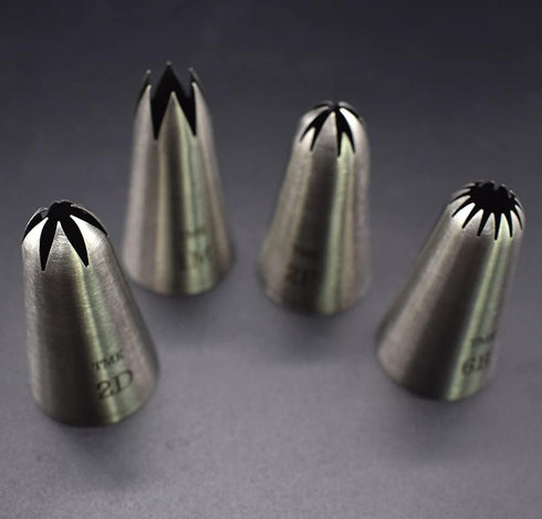 4 Pack Stainless Steel Seamless Piping Icing Tips #1M 2D 2F 6B, Large Piping Nozzle, Cake Decorating Tools for Baker...