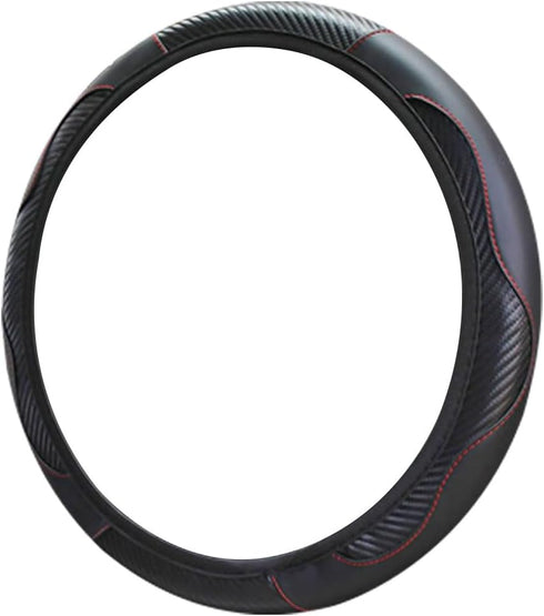 Car Steering Wheel Cover, 15 Inch Carbon Fiber Leather Elastic Steering Wheel Protector, Anti-Slip, Breathable & Soft Car Interior Accessories Uni...