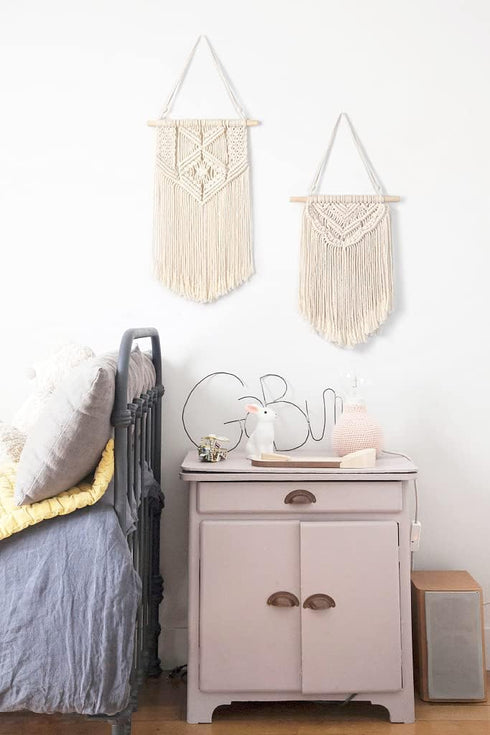 Mkono 2 Pcs Macrame Wall Hanging Boho Wall Art Decor Woven Chic Bohemian Room Decor for Bedroom Nursery Living Room Dorm Apartment, Small Size 13"...