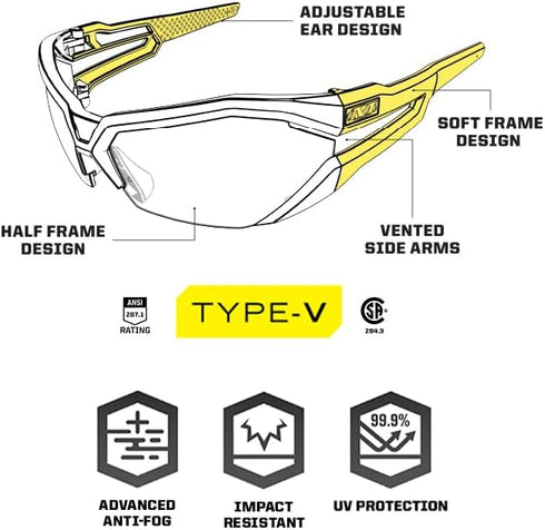 Mechanix Wear: Vision Type-V Safety Glasses with Advanced Anti Fog, Scratch Resistant, Half Framed Protective Eyewear, Lightweight Glasses with Ad...