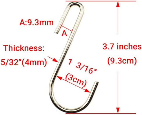 LQJ Pro Large S Hooks Anti-Rust Hang Iron Cast Pots and Pans from Wire Rack Shelf Narrow End Don't Come Off 7 Pack 3.7" Length Solid Metal Hang To...