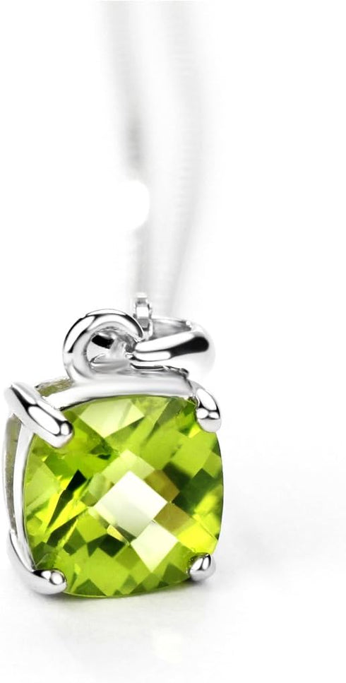 Michooyel 2ct Cushion Cut Peridot Pendant Necklace for Women Sterling Silver Gemstone August Birthstone Women's Necklace, 16-18 inch...