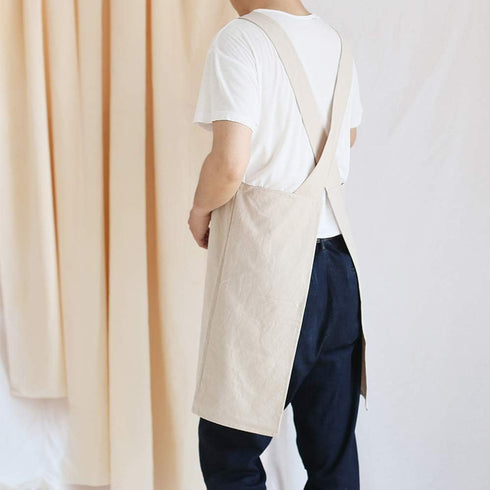 NEWGEM Japanese Linen Cross Back Kitchen Cooking Aprons for Men with Pockets for Baking Painting Gardening Cleaning Khaki...