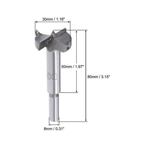 uxcell Forstner Drill Bits 30mm, Tungsten Carbide Wood Hole Saw Auger Opener Woodworking Hinge Hole Drilling Boring Bit Cutter Gray with 8mm Round...