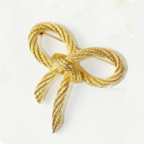 Elegant Gold Color Bow Tie Brooch Lapel Pin For Women Simple Dress Coat Cardigan Wedding Jewelry Gifts...