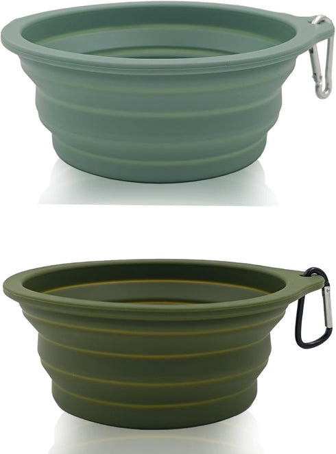 2 Pack Collapsible Dog Travel Bowls (21oz/600ml), 100% Food Grade Silicone Integrated Molding, No Plastic Rim, Portable Pet Feeding Watering Dishe...