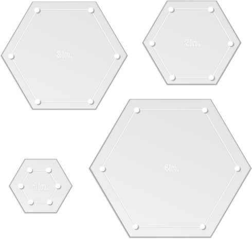Hexagon Quilting Template Set - 4", 3", 2", 1" Sizes with 1/4" Seam Allowance - Durable Acrylic Templates for Quilting, Patchwork, Crafting, & Sew...
