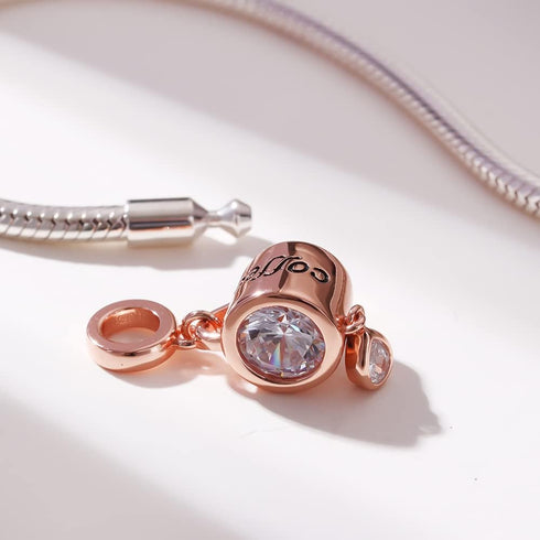 Rose Gold Coffee Cup Charms Fits Pandora Bracelet 925 Sterling Silver Red Wine Glass Chocolate Candy Clock Vacation Charms Jewelry Gifts for Women...