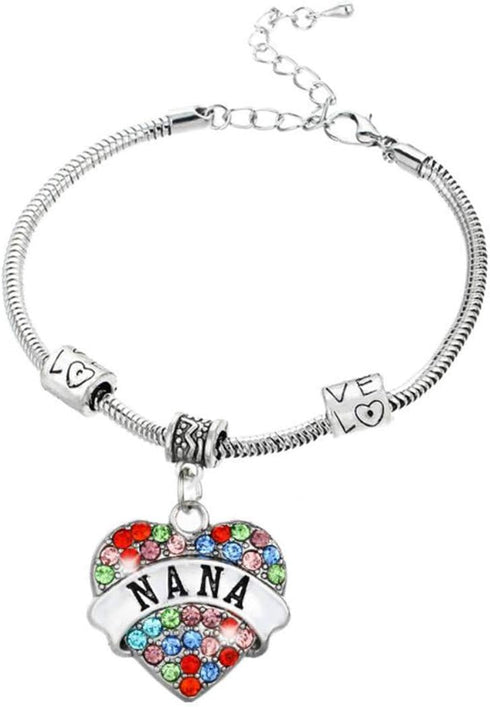 Beautiful Crystal Love Heart Pendant Bracelet Necklace Gift For Nana Best Thanks Blessing Nana Birthday Party Gifts...