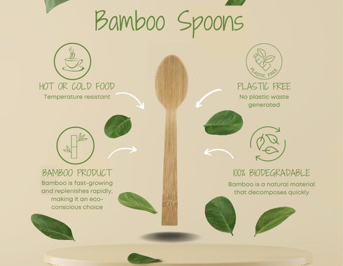 Bamboo Disposable & Compostable Spoons | Biodegradable | 6.7" Eco-Friendly Utensils | 100 Pack...