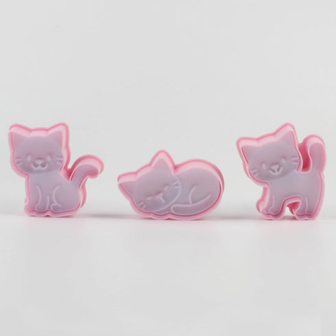 Cookie Cutters Cat Shape, 3PCS Cat Cookie Mold, Animal Cookie Stamps for Baking(Pink)...