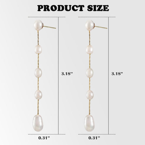 Irregular Freshwater Cultured Pearls Long Drop & Dangle Earrings 14K Gold Plated Pearl Tassel for Women (5 PEARLS)...