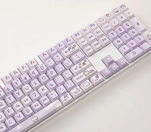 PBT Material Gradient Purple keycaps Cute Carton Magic Bunny Cherry Profile keycaps Set Purple Mechanical Keyboard keycaps Compatible with Cherry ...
