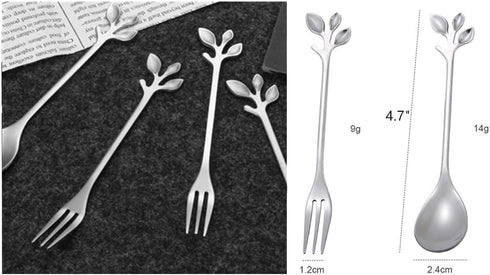 12 Pieces Stainless Steel Leaf Shape Mini Dessert Spoons Set, 4.7" Home Kitchen Tableware Demitasse Espresso Coffee Cake Creative Stirring Mixing ...