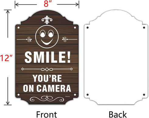 2 Pack Smile You're On Camera Signs Video Surveillance Signs 12 x 8 Inches Home Business Driveway Alert CCTV Security Camera Warning Signs Metal R...