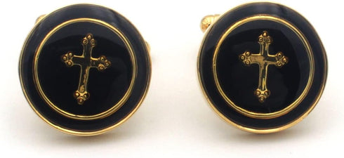 Cross Pair Round Gold Cufflinks...
